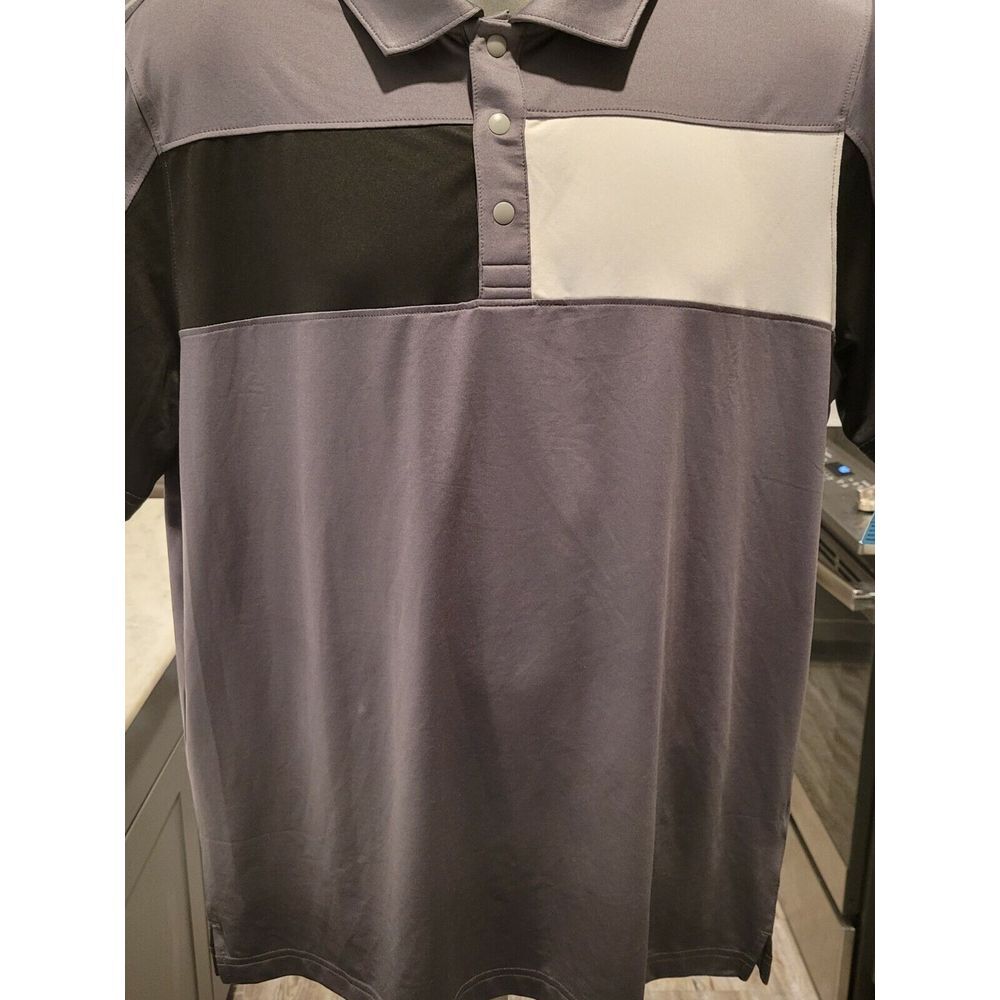 CBUK BY CUTTER & BUCK MEN'S POLO, SIZE: LARGE, COLOR:GRAY/BLACK & WHITE